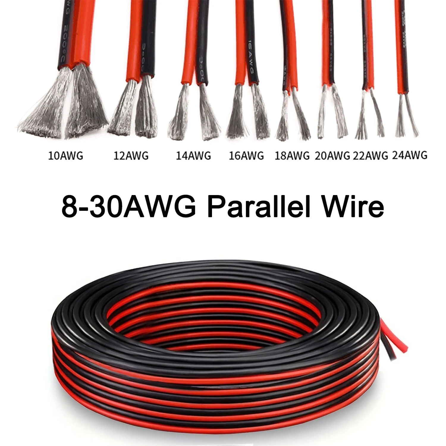 2 Pin Parallel Wire Red Black 8-10-12-14-16-18-20-22-24-26-28-30 AWG Electrical Wire 1m/3m/5m/10m Silicone Tinned Copper Wire