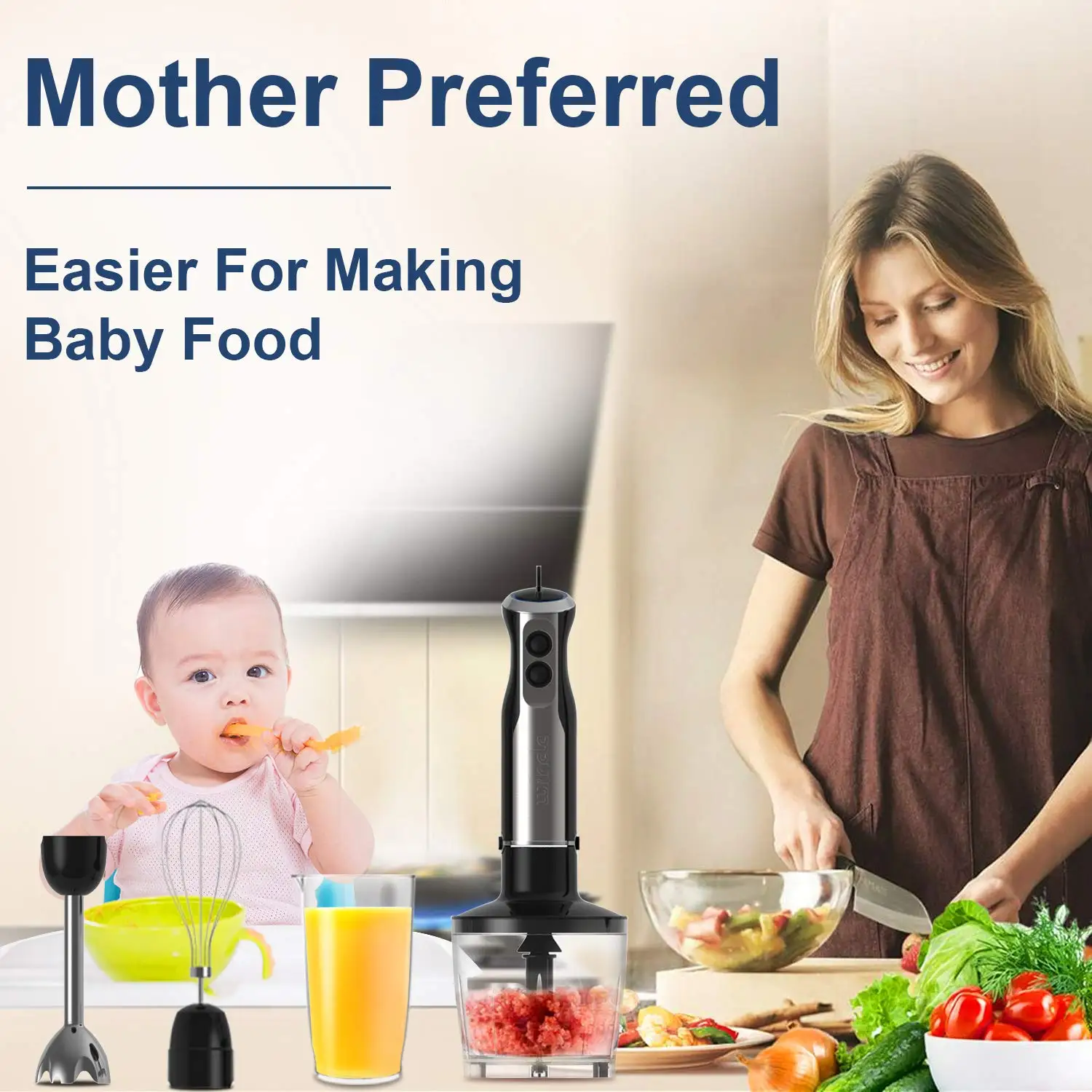 Wancle 1000W Blender ręczny zanurzeniowy 4 W 1 mocny kij mieszalnik 16 prędkości regulowany dla bita śmietana koktajli proteinowych