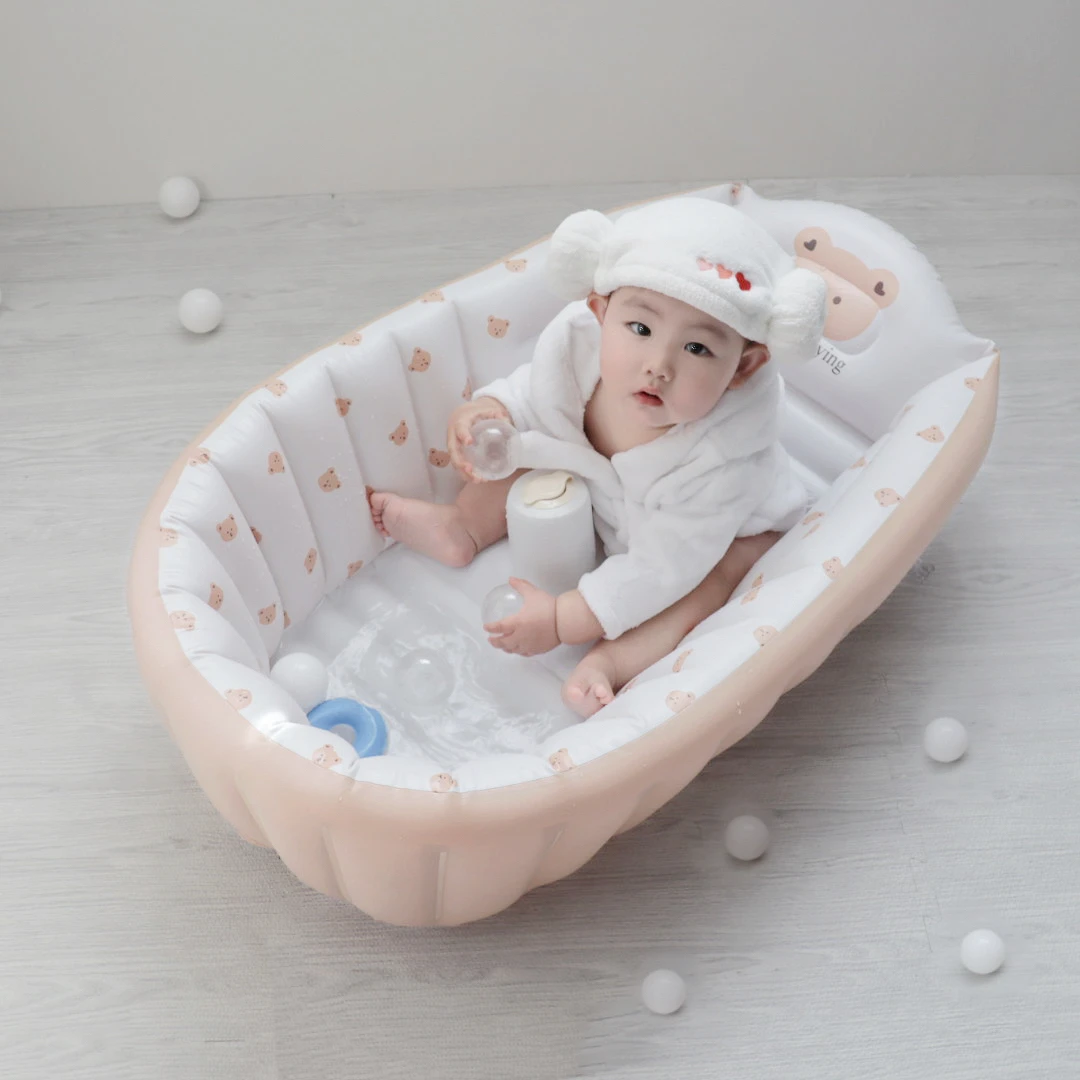 Baby Inflatable Bathtub, Portable Baby Bath Tub Non-slip Travel Bathtub Mini Air Swimming Pool Child Thick Folding Shower Tub