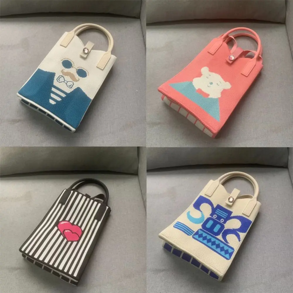 

Mini Shoulder Bag Cute Cartoon Mobile Phone Bag Student Messenger Bag Knitted Handbag Key Holder Lipsticks Pouch