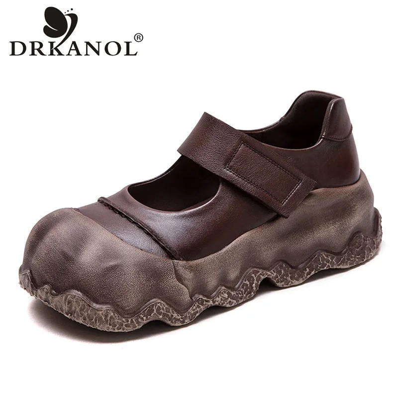 

DRKANOL модные женские лоферы на платформе на толстой подошве, летняя повседневная обувь ручной работы в стиле ретро с большой головой, увеличивающая рост