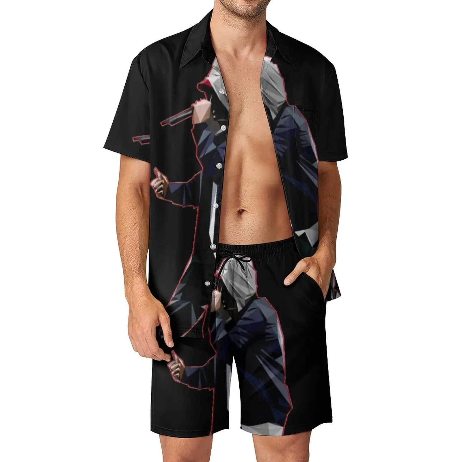 Eminem Drake Rapper 3d Geprint Shirt Sets Heren Casual Mode Korte Mouwen Shirts Oversized Strand Shorts Hawaiiaanse Pakken Kleding