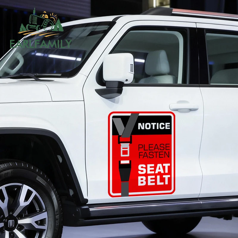 

EARLFAMILY 43cm Please Fasten Seat Belt Notice Car Stickers Graffiti Warning Auto Waterproof Decal Creative Bumper Decoration