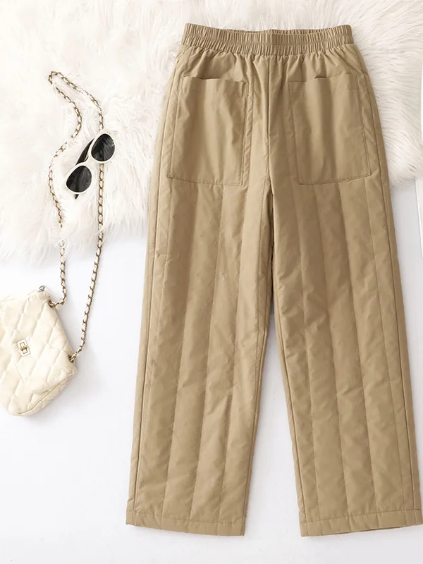 Koreaans Japans merk plus maat Winter Nieuwe elastische taille Losse afslankende verdikte warme katoenen gewatteerde broek met rechte pijpen Dames...