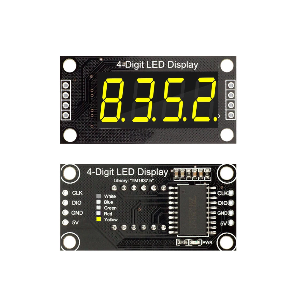 TM1637, 0,36 дюйма, 0,36 дюйма, 7 сегментов, цифровой дисплей, трубка, 4-значная зеркальная плата модуля для Arduino, красный, зеленый, синий, желтый, белый