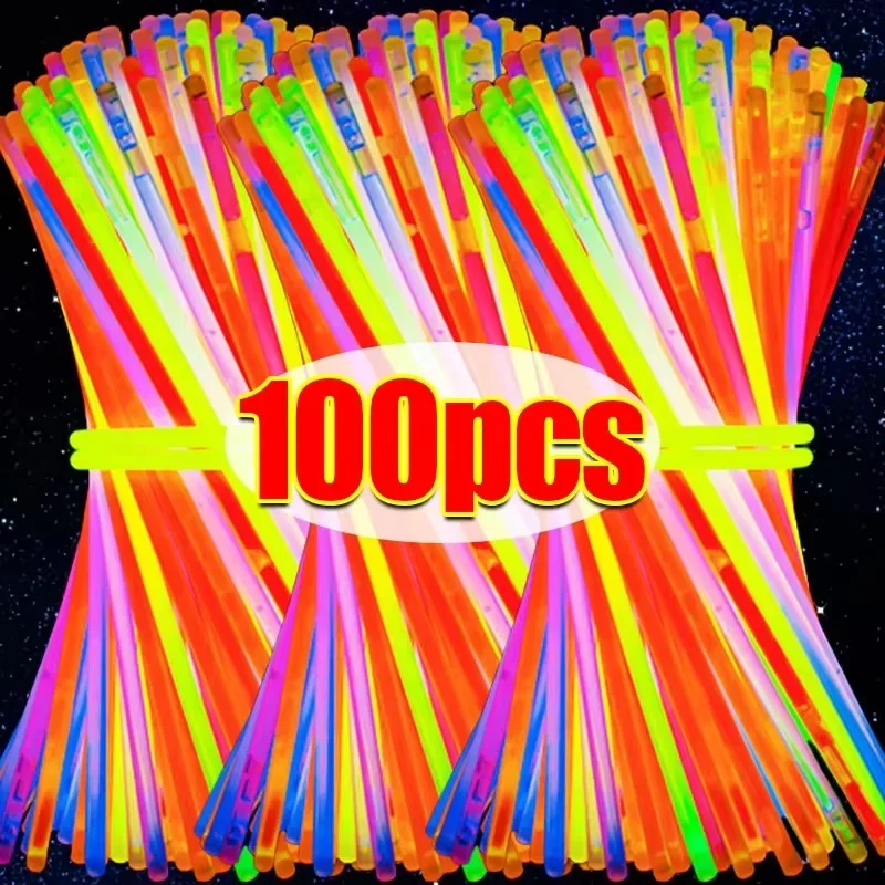 10/100 Uds. Palos fluorescentes para fiesta, palo brillante Multicolor, luz colorida brillante, pulsera brillante flexible, suministros para fiestas