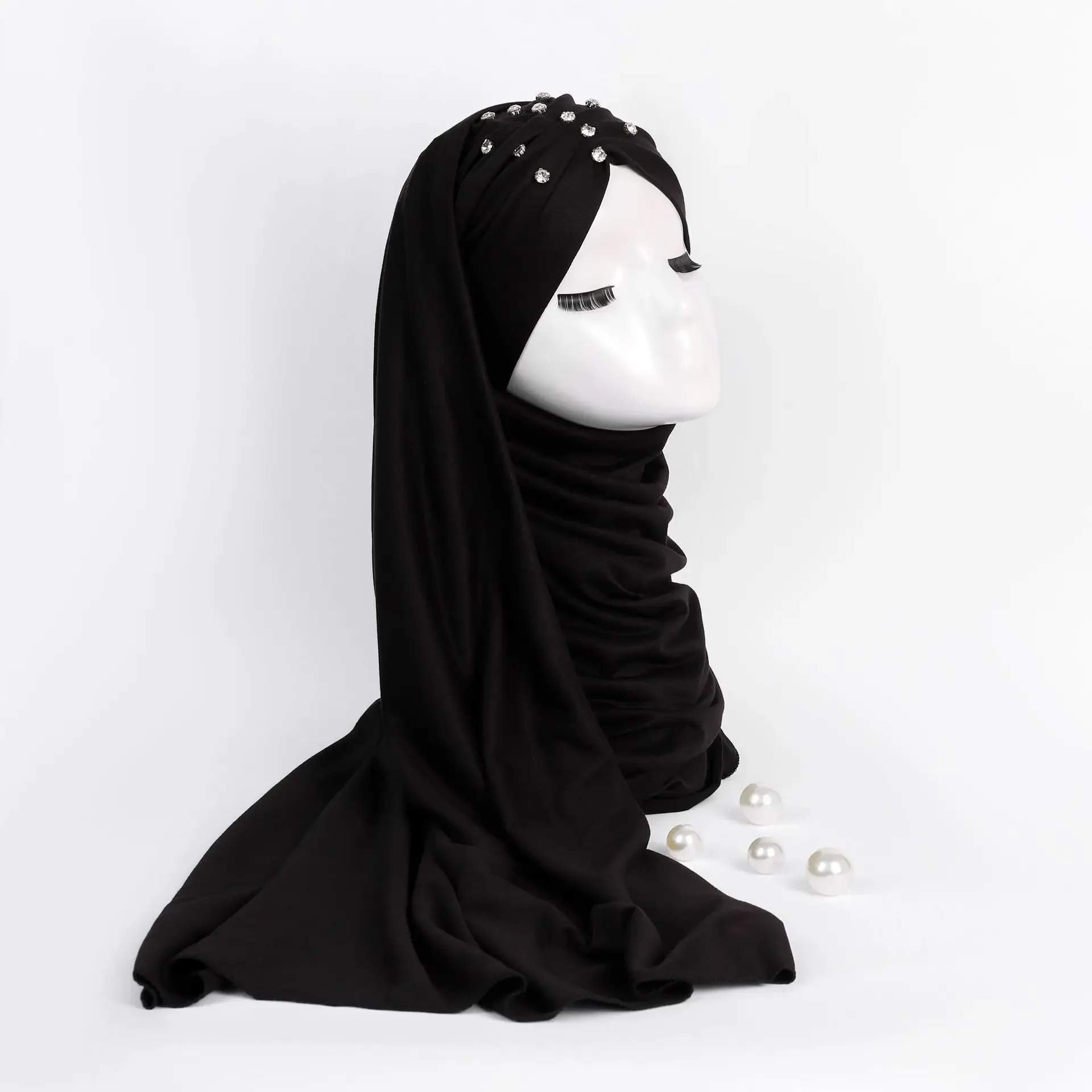 

Jersey Scarf Muslim Hijab Instant Scarves Women Turban Headscarf Rhinestone Shawls Wrap Islam Bandanas Headband Turbante Mujer