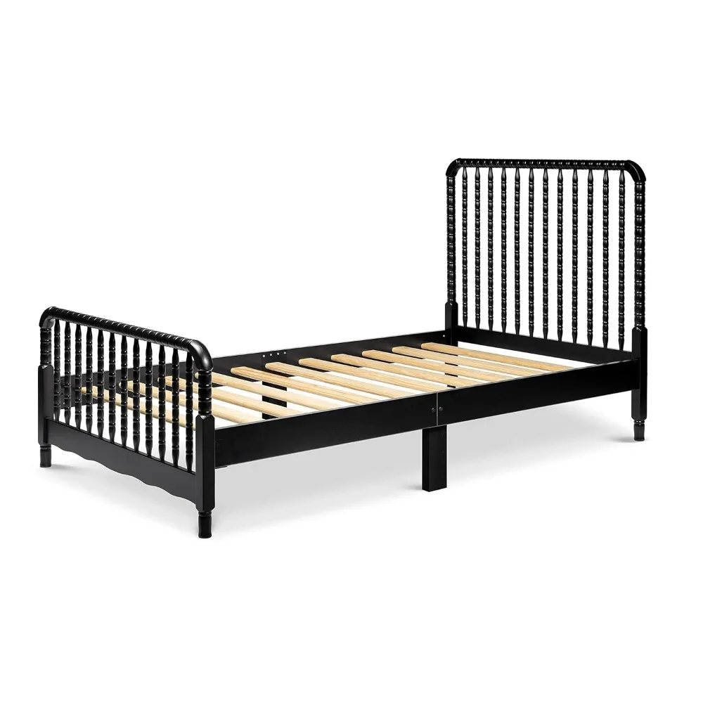 Twin-Bed with Wood Spindle Posts in Ebony-Mattress Support Slats Included