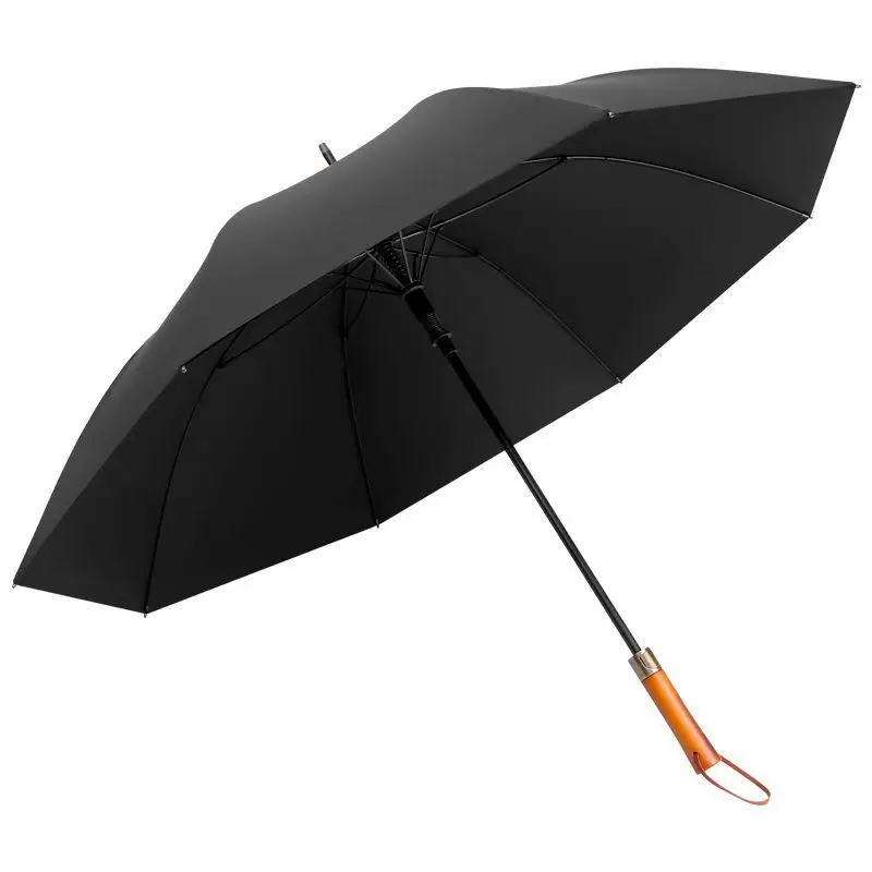 Large size straight long handle umbrella for men, business style, semi-automatic, windproof, wooden GLOF, female parasol