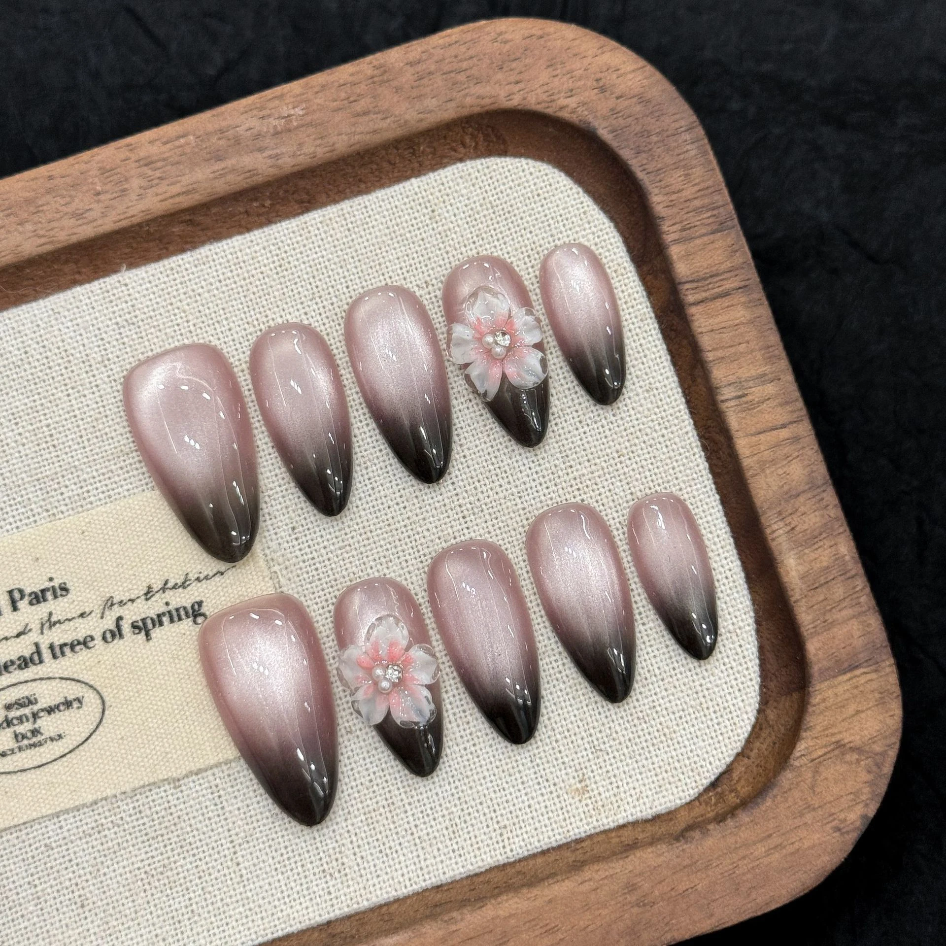 10pcs/Set False Nails Decoration Nail Wearing Handmade DIY Press On Nails Plates Full Cover With Rhinestones Fake Nails Tips Art
