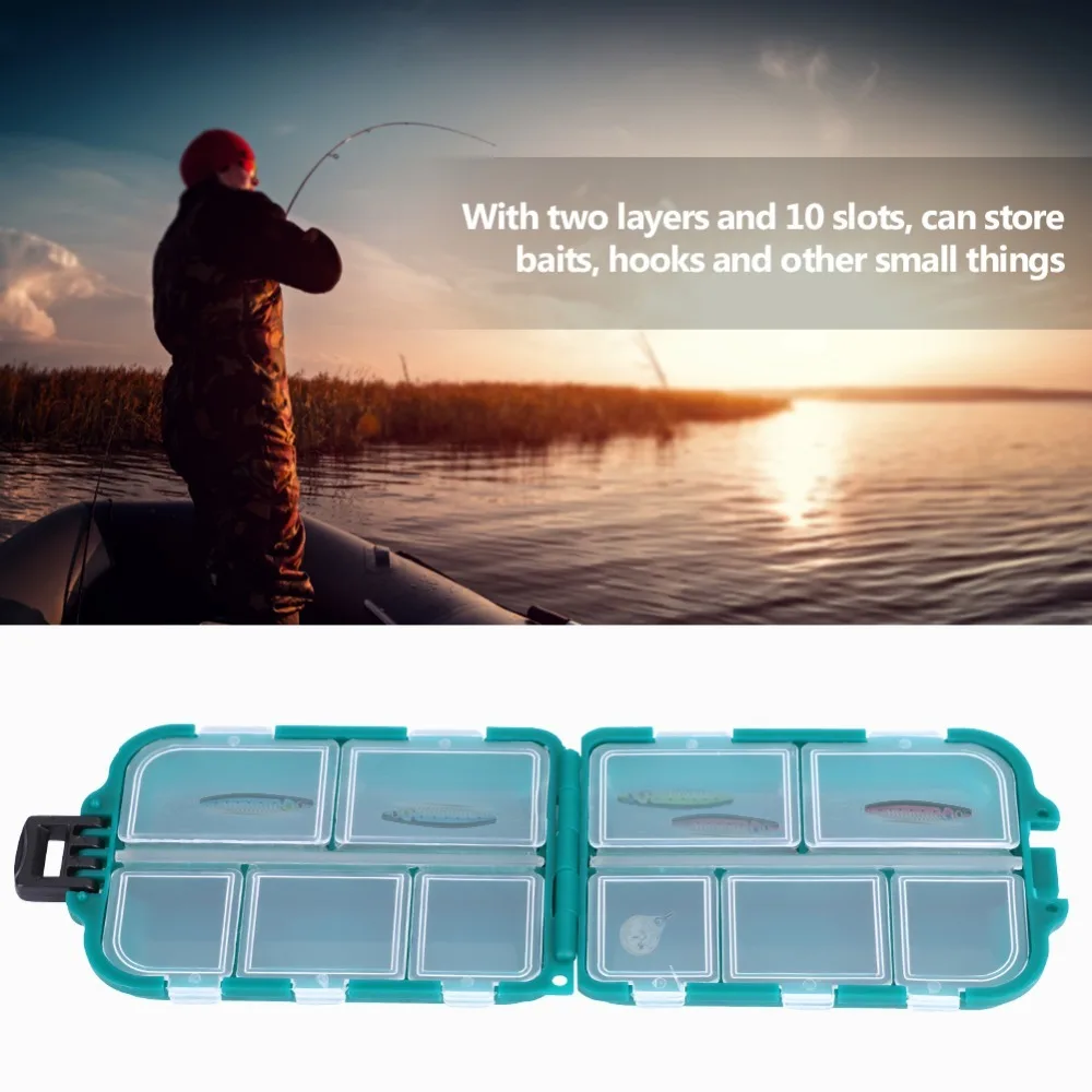 

3PCS ABS Fishing Baits Box 10 Slots Waterproof Hooks Storage Case Double Layer 9.5*6.3*2.8cm Lure Storage Box
