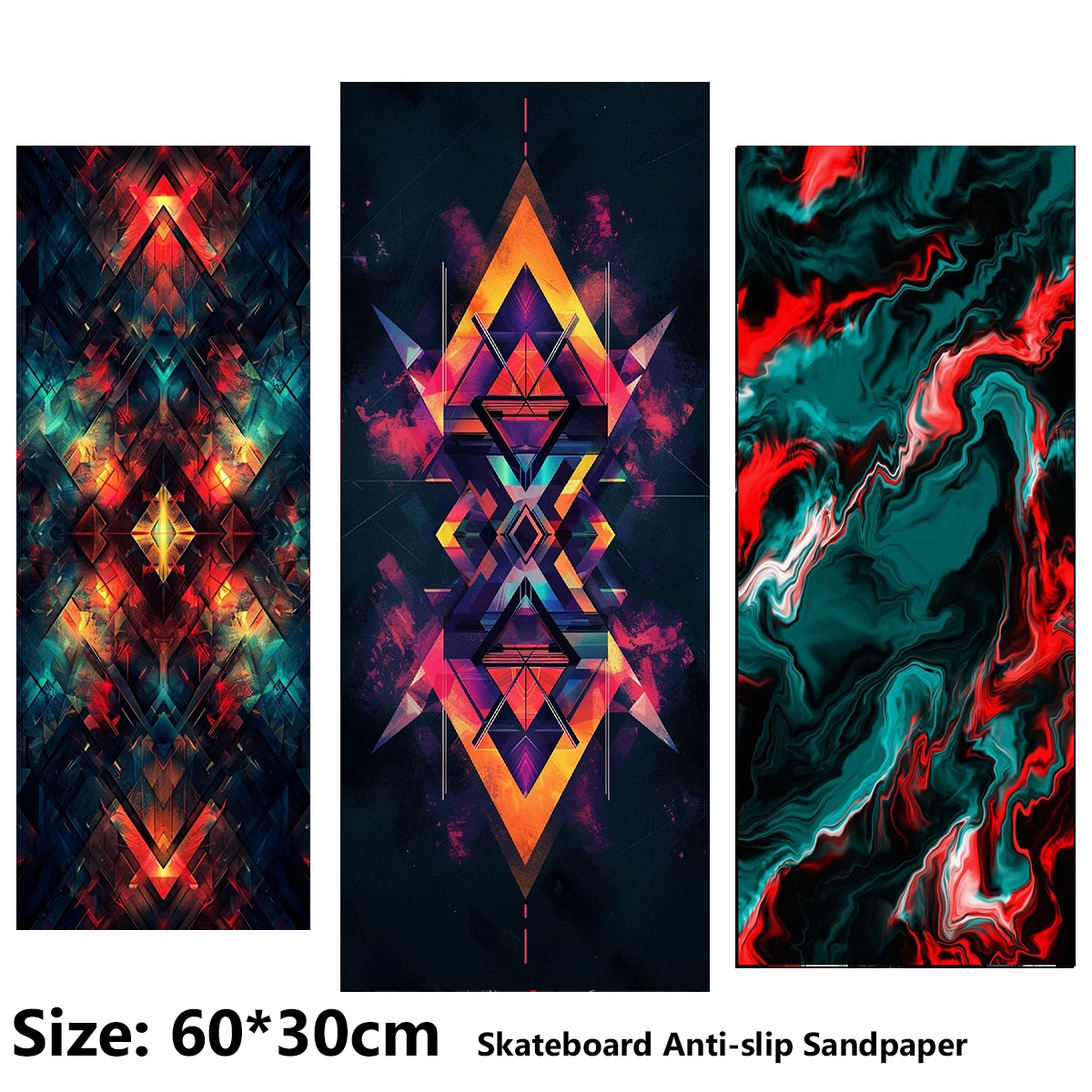 

ElecStric Scooter Anti-slip Sticker Sandpaper Skateboard Grip Tape Sheet 60*30cm Geometric Prismatic Pattern