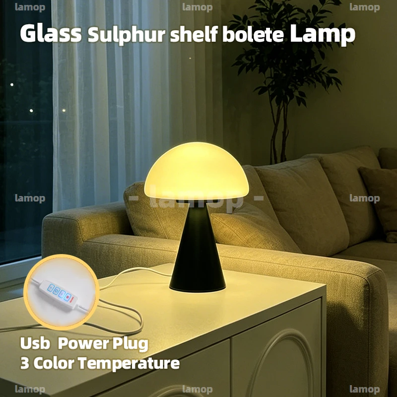 Umbrella Mushroom Glass Table Lamp Modern Minimalist Tapered Sturdy Base Desktop Decor Table Lamp for French‑Cream‑Style B&B Stu