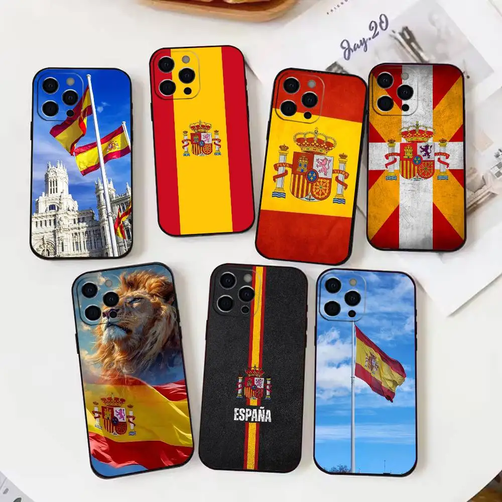 

S-Spain S-Spanish Flag Art Phone Case For iPhone 16,15,14,13,12,17,Pro Max,Plus Silicone Black Case