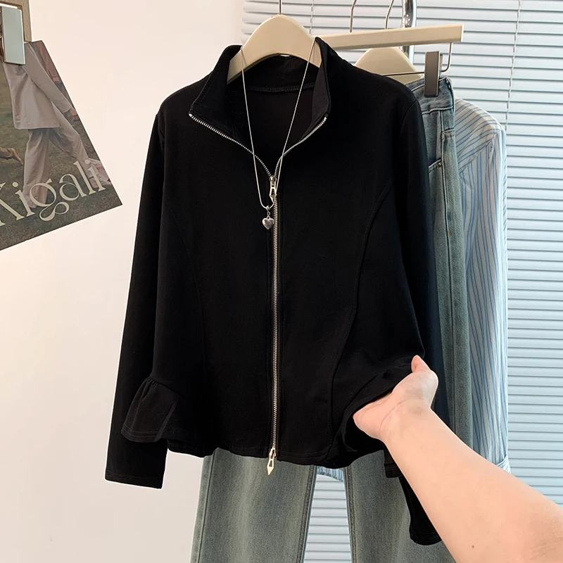 Autunno Nuovo Plus Size Casual Misto Cotone Cerniera Svel Cardigan Aperto Faion Artistico Sle Ci Pendolari Wear da Donna