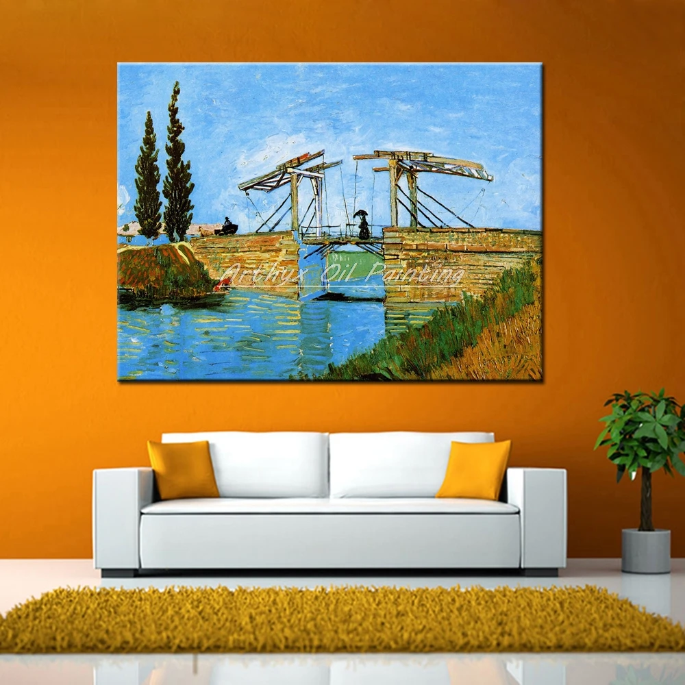 Arthyx Handmade Langlois Bridge At Arles With Women Washing Of Vincent Van Gogh Oil Paintings On Canvas,Wall Art,Home Decoration