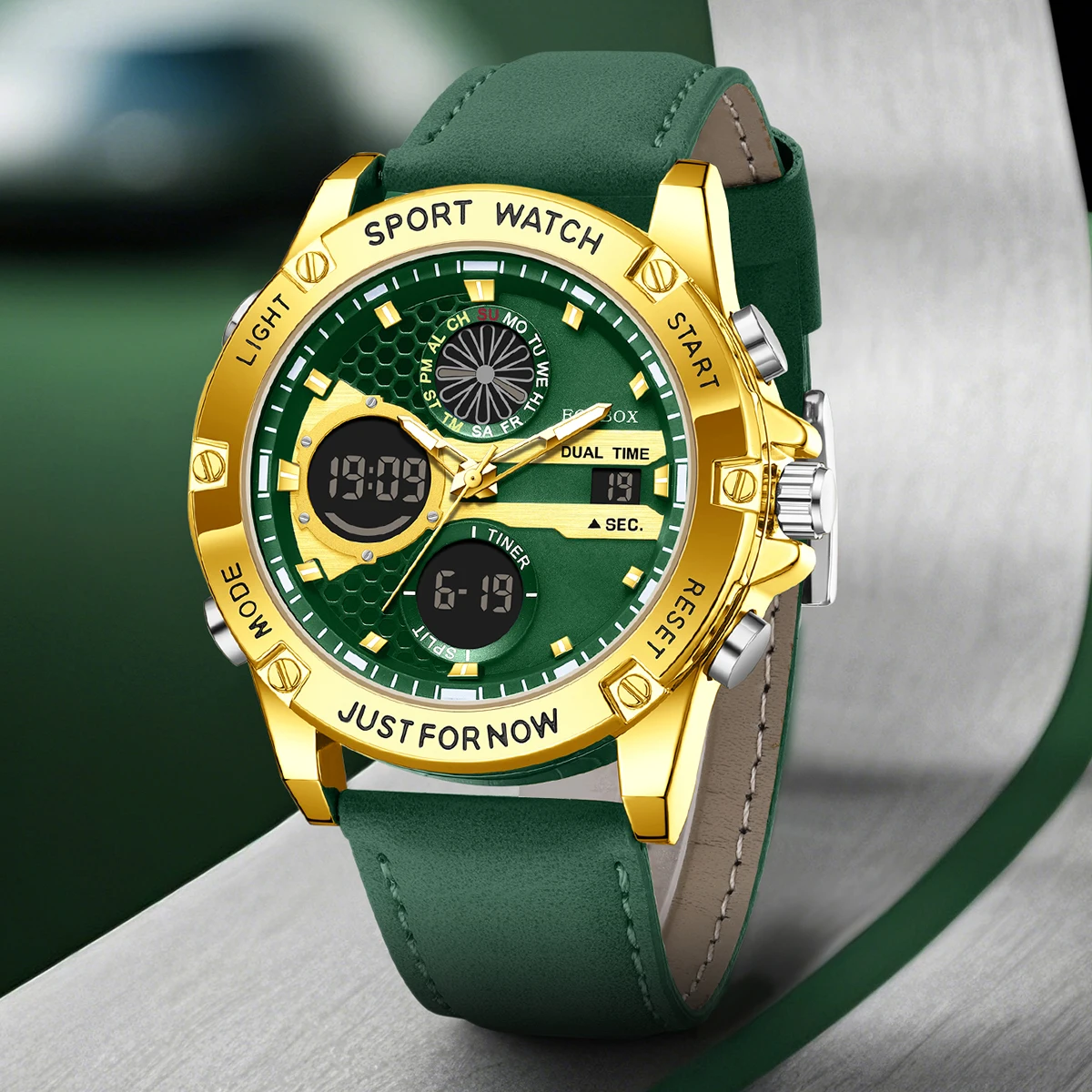 

FOXBOX 2026 new dual display men's watch sports waterproof clock fashion leather calendar mens watch quartz relogios masculino