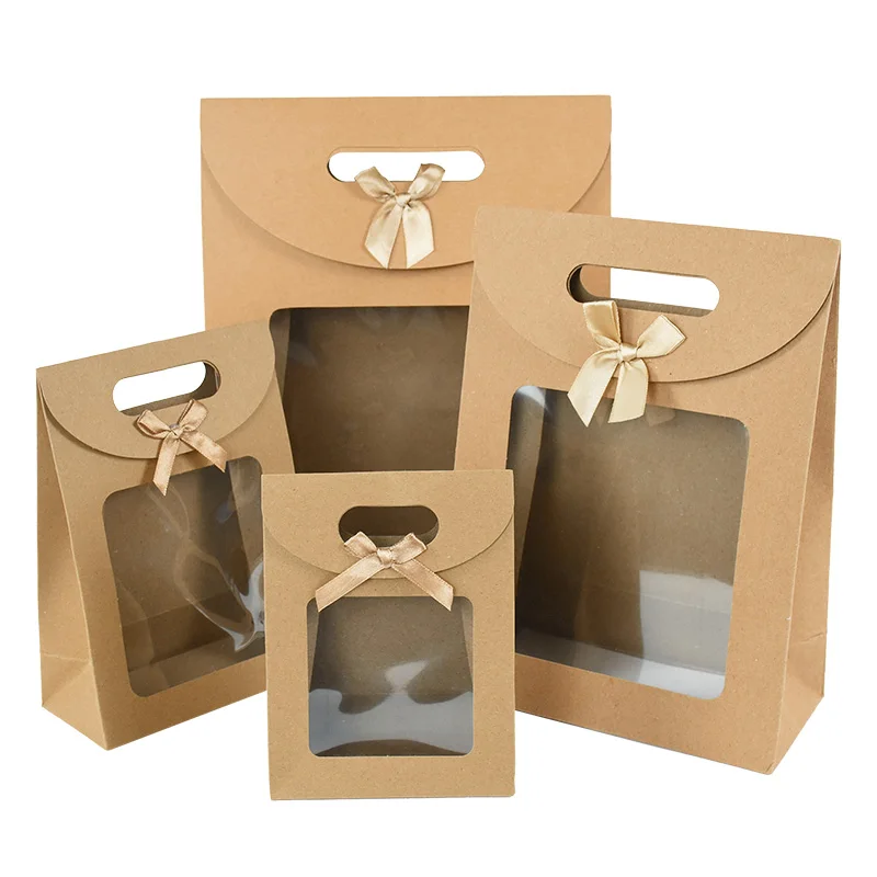 

Kraft Paper Gift Bags Candy Packing Bag With Clear PVC Window Seal Boxes Baking Dessert Package For Wedding Birthday Decoration