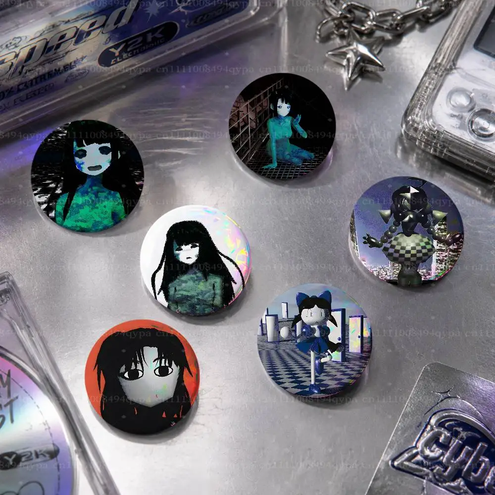 D-Disillusion ST Horro Game Button Supplies Round Badge Pins Clothes Decor Metal Pin Back Cover Metal Cover Laser Film