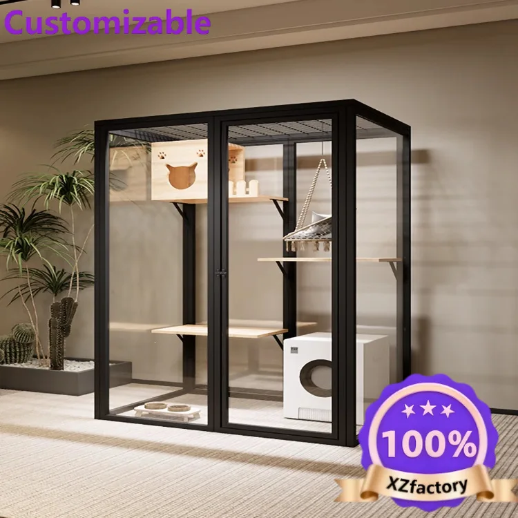 Factory Direct 2026 Panoramic glass cat cabinet cat villa cat house  house large luxury cage house pet store