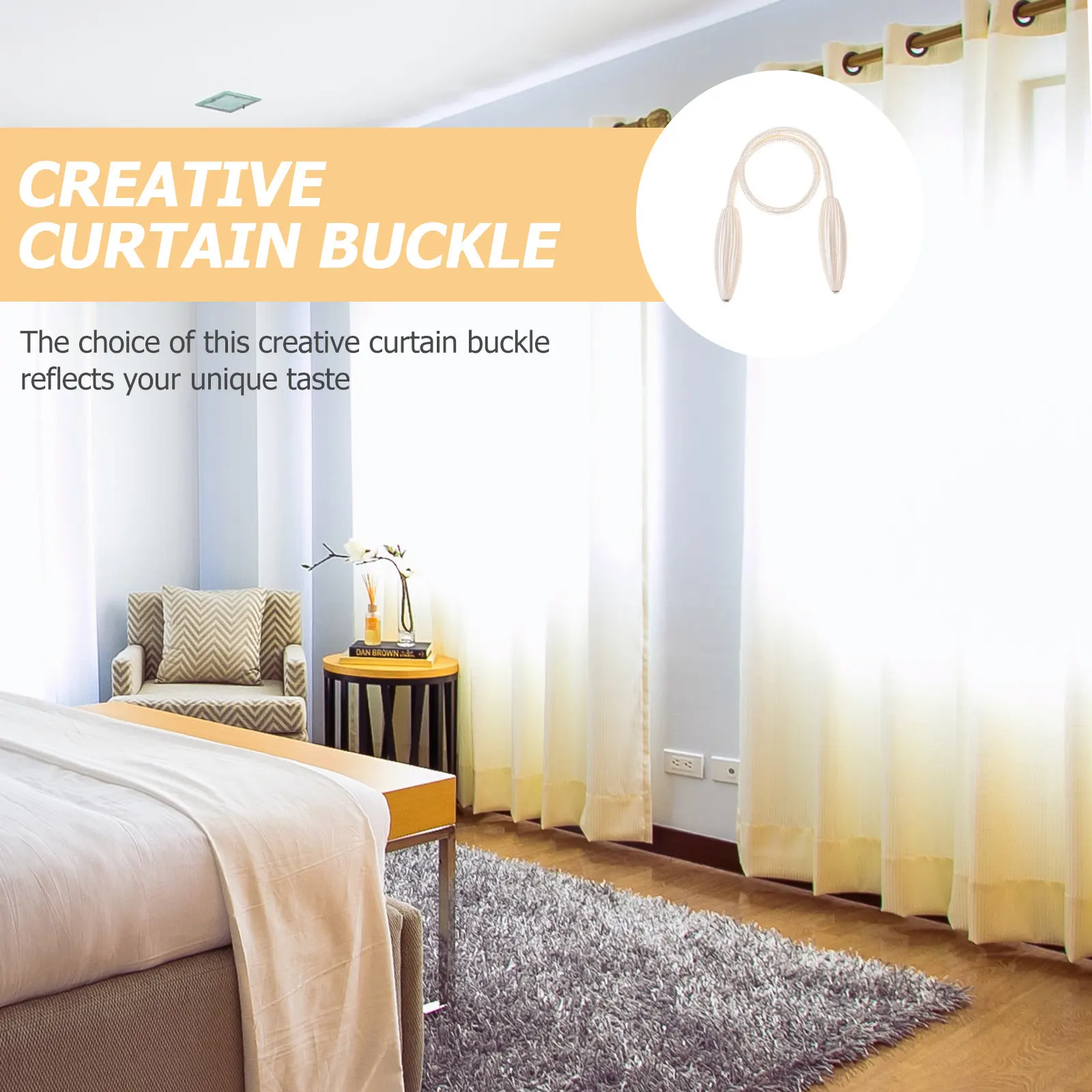 

2Pcs Functional Curtain Tiebacks Stretchable Elastic Binding Straps for Home Decor Modern Windows Drapery Beige