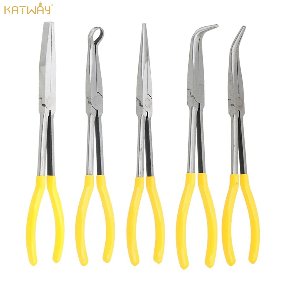 

KATWAY DIY Extra Long Nose Pliers Straight Bent Tip Mechanic Hand Removal Spanner Clips Auto Care Kit Car Accessories HH-AA146