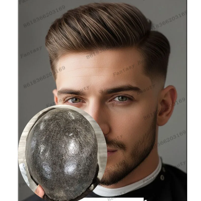 

Необнаружимые мужские парики из натуральных волос плотности 130 из поликожи, супер прочные натуральные волосы, светло-коричневые, блондинки, мужская система париков