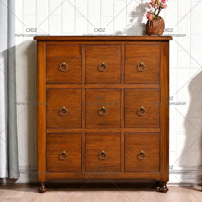 New Chinese Style Bucket Cabinet Fragrant Camphor Wood Retro Solid Wood Painted Storage Locker Side Cabinet Tea Cabinet