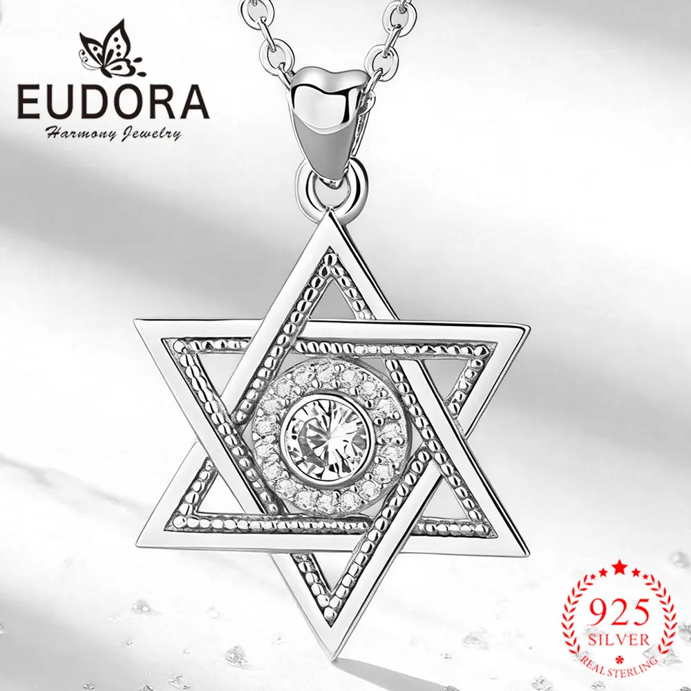 

Eudora 925 Sterling Silver Star of David Necklace Judaism Amulet Pendant Fine Zircon Religion Jewelry Festival Gift For Women