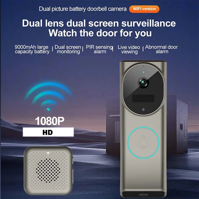 

Беспроводной IP-видеодомофон с двумя объективами 2 МП 1080P, Wi-Fi, видеокамера-глазок для двери - A79U