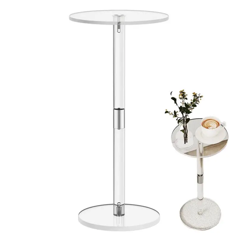 

Acrylic Drink Table Clear Small Round End Table Modern Living Room Side Table for Drinks Snacks Phones and Coffee Small Spaces