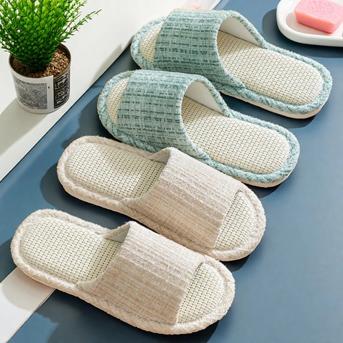 

Домашние тапочки из плитки, женские тапочки из хлопка и льна, противоскользящие, мраморные, домашние, льняные, впитывающие пот, летние Floor oes