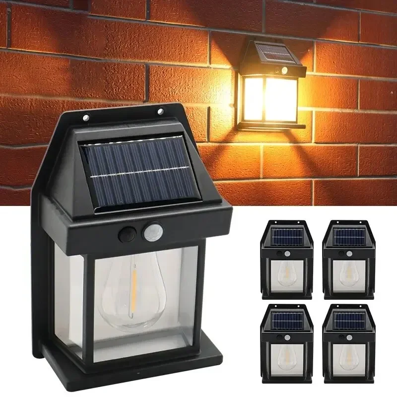 Super Bright Solar Tungsten Night Lamp 3Modes Human Body Inductionr Wall Lamp Waterproof Courtyard Garden Decoration Lantern