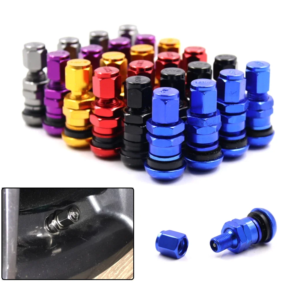 4Pcs Car Truck Motorcycle Valve Short Stems Metal Bolt Tire Valve Stem Kit with Dust Cap