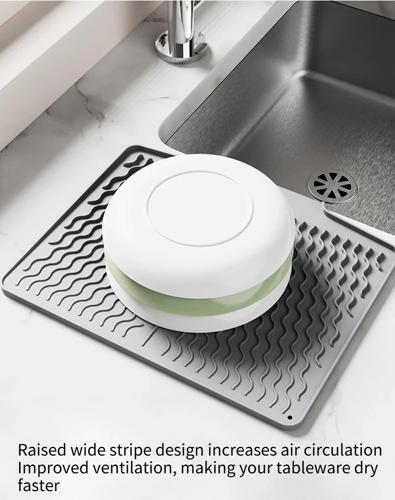 Slope guide bowl dish drying filter mat, Heat resistant pad Kitchen accessorie Silicone tableware drain mat, anti slip sink mat