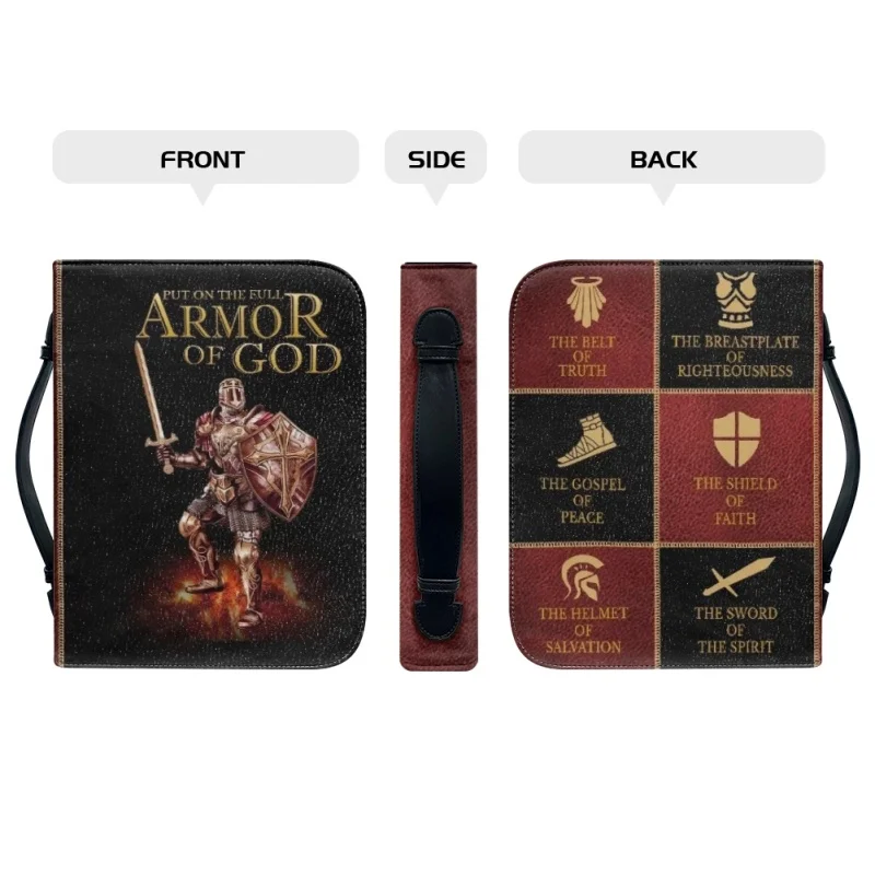 Put On The Full Armor Of God, Personalized Gifts Print Leather Bible Bag Women Cross Design Women's Handbag Book Storage Bag