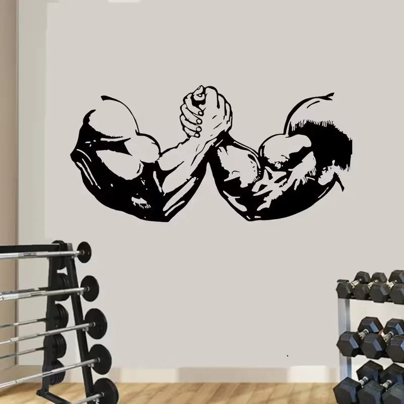 Bodybuilder Gym Fitness Sport Muscles Arm Wrestling Wall Sticker Vinyl GYM Decoration Decal Removable Mural Wallpaper