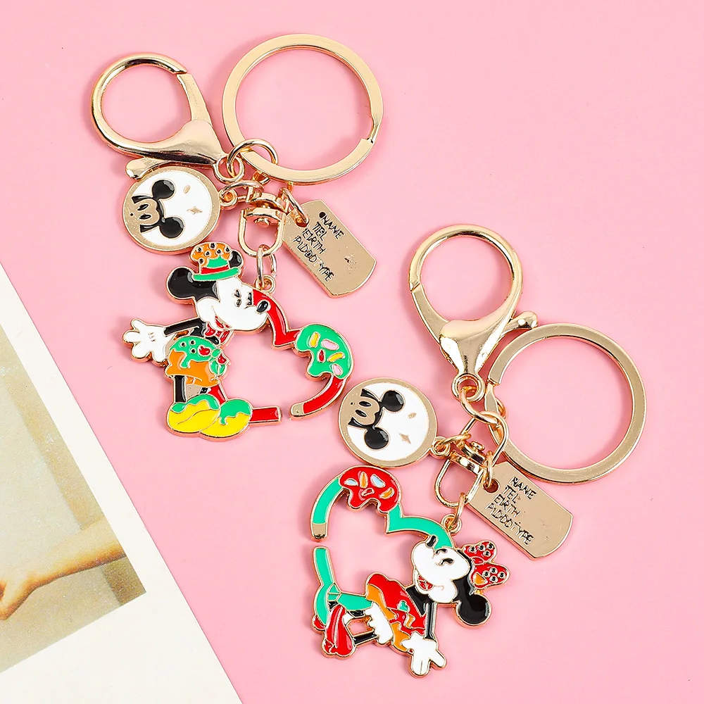 1pc Disney Mickey And Minnie Keychain, Metal Backpack Pendant, Birthday Gift, Luggage Accessories, Cute Cartoon Car Key Pendant