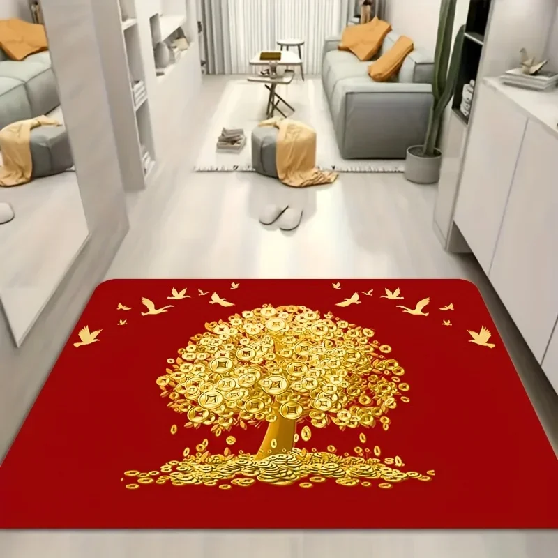 Gold Coin Tree Carpet Lucky Prosperous Design Living Room Bedroom Home Decor Perfect New Year Celebrations