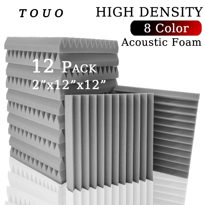 

TOUO Soundproofing Treatment Foam Padding 12 Pcs Acoustic Foam Wedge Tiles Noise Insulation For Wall Soundproofing Recording