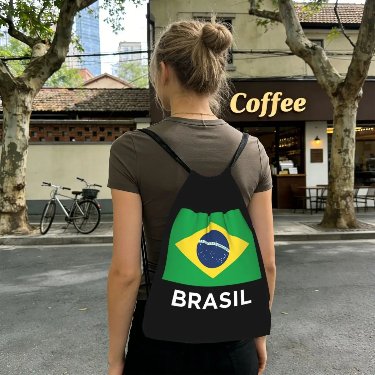 Brazil Soccer Team Football Brazilian Flag Backpacks Portable Drawstring Bundle Pocket Sports Bag Book Bags for Travel School