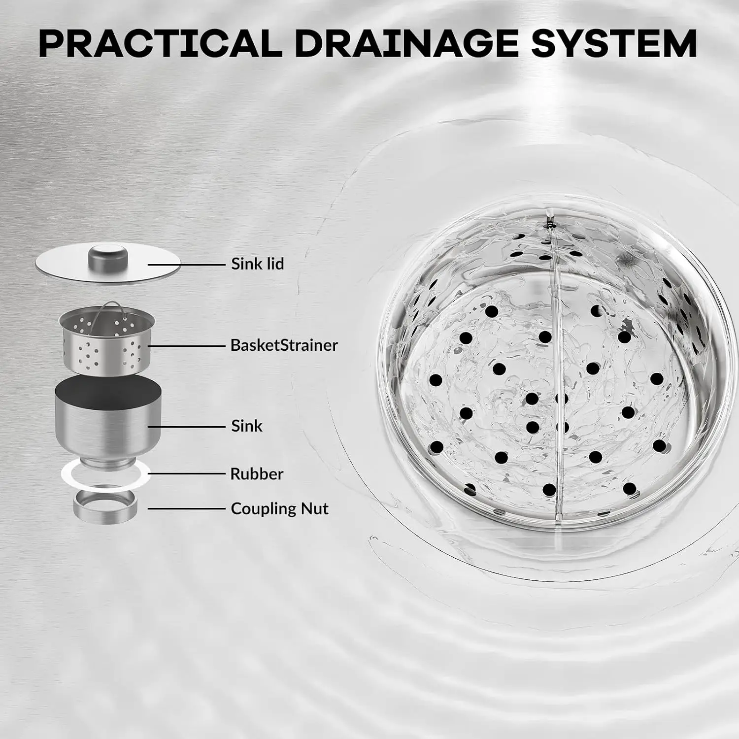 Stainless Steel Simple Wash Basin w/Hot & Cold Faucet Supply Lines Drain Kit Storage Shelf Vegetable Washing Household Single Slot Bracket Dishwasher Kitchen Sink Shelf