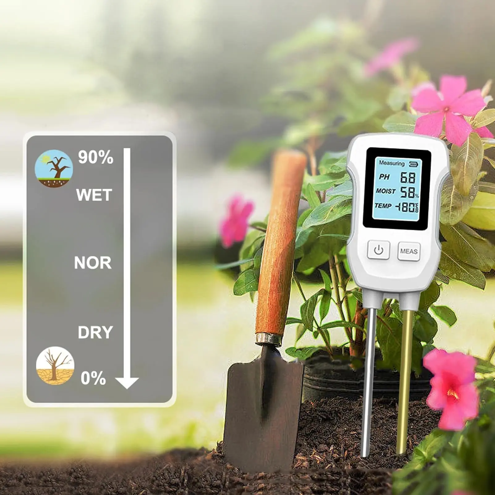LCD Soil Tester PH/Moisture/Temp 3.0-9 pH Meter Heat-resistant Metal Sensor Humidity Monitor for Flower Plants Gardening