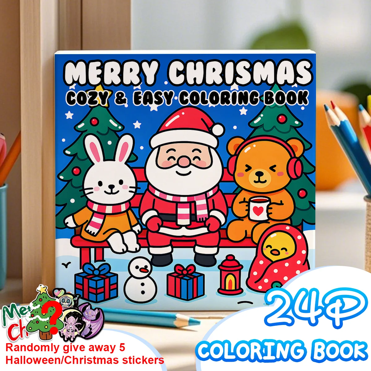 Merry Chrismas Coloring Book For Adultsute Drawing Book Perfect Gift for Party and Birthday (Randomly gifted stickers)