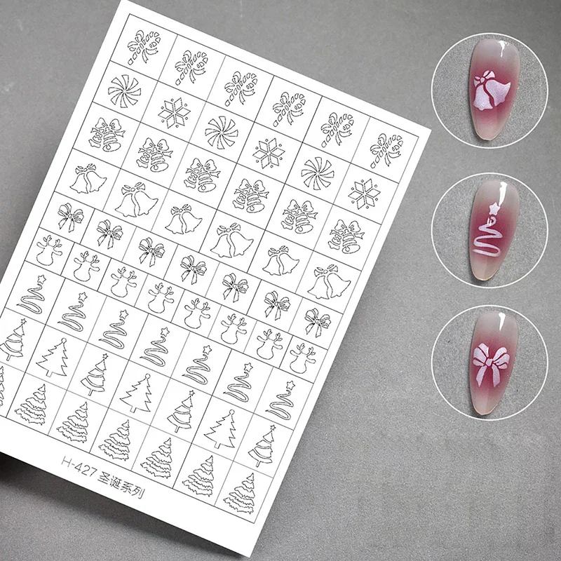 Airbrush Stencil For Nails Winter Snowflake Snow Tree Christmas Decors Hollow Nail Stickers Airbrush French Manicure Tips