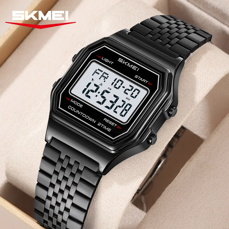 SKMEI 2465 Waterproof Luxury Electronic Mens Wristwatches Stainless Steel Digital Watch for Men LED Display Sport Reloj Hombre