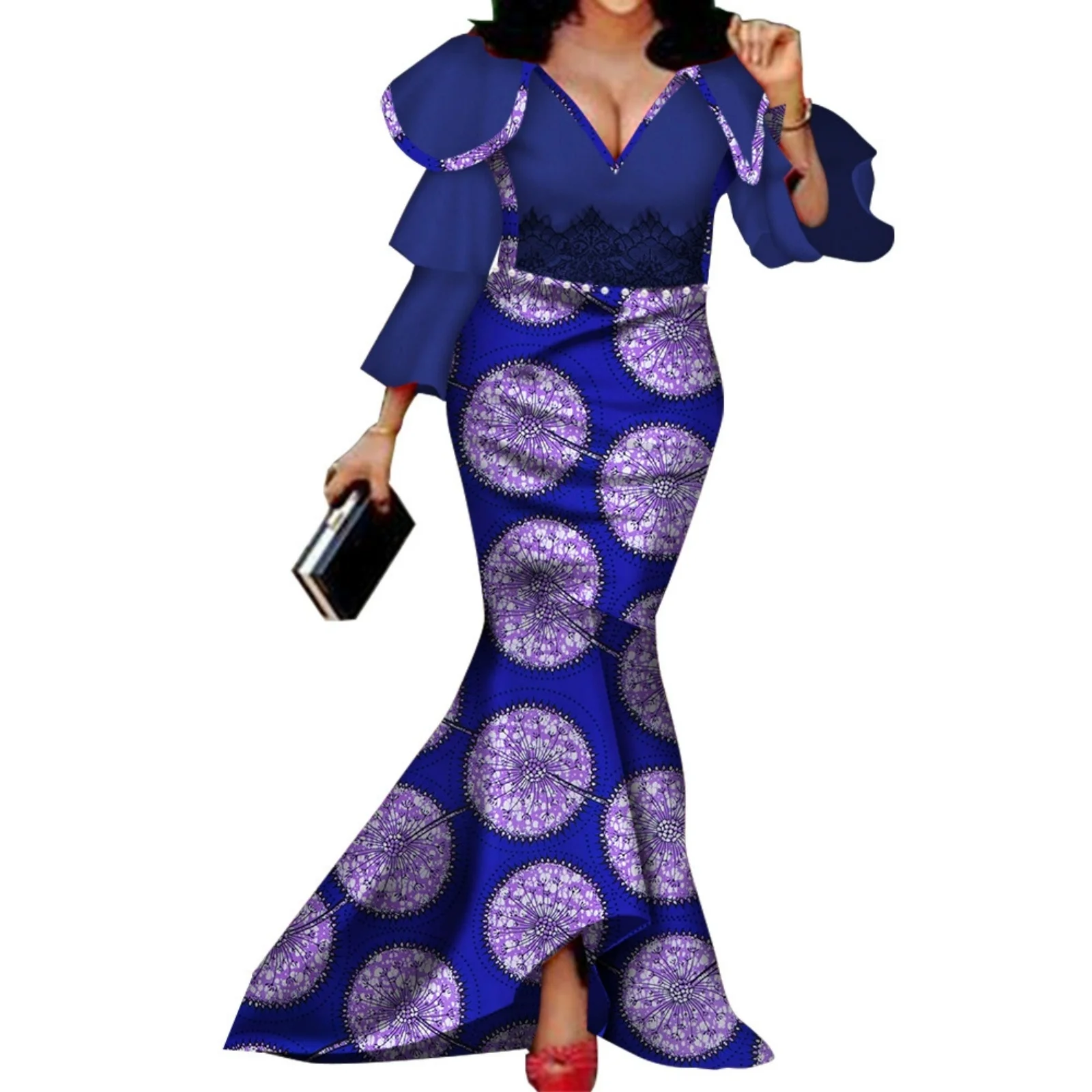 

New Elegant African Dress for Women Ankara Fashion Print Dashiki Party Maxi Dresses Evening Gowns Long Sleeve Nigerian Dresses