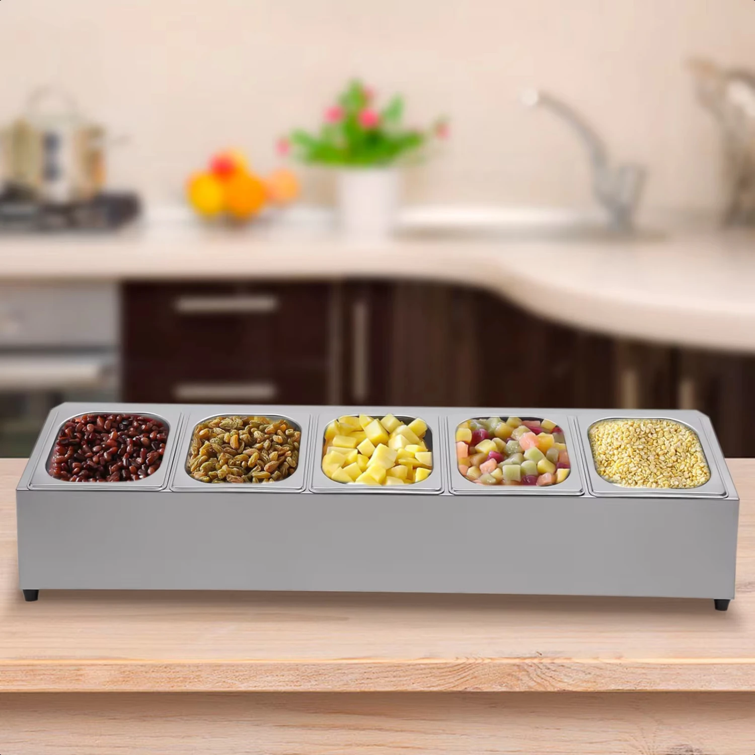 

One Row Stainless Steel Spice Rack Shelf Countertop Inclined Holder Seasoning Sauce Jam Fruits Ingredients Kitchen