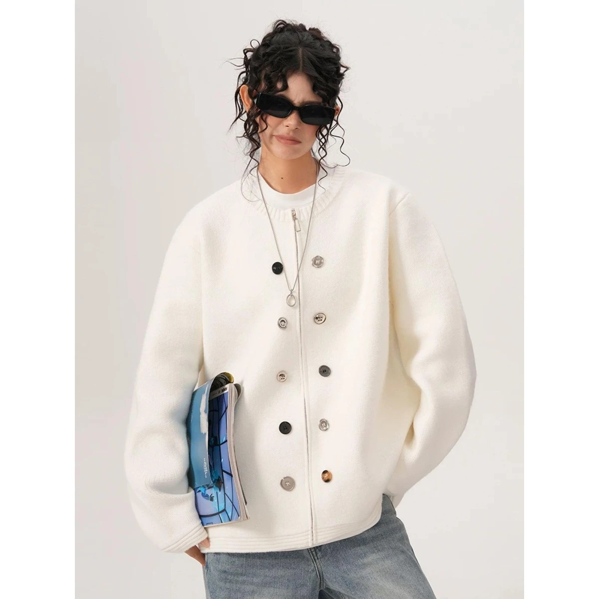 

American Retro Casual V-Ne Knitted Sweater Men's Color Open Cardigan Winter Outerwear Loose Fit Long Sve