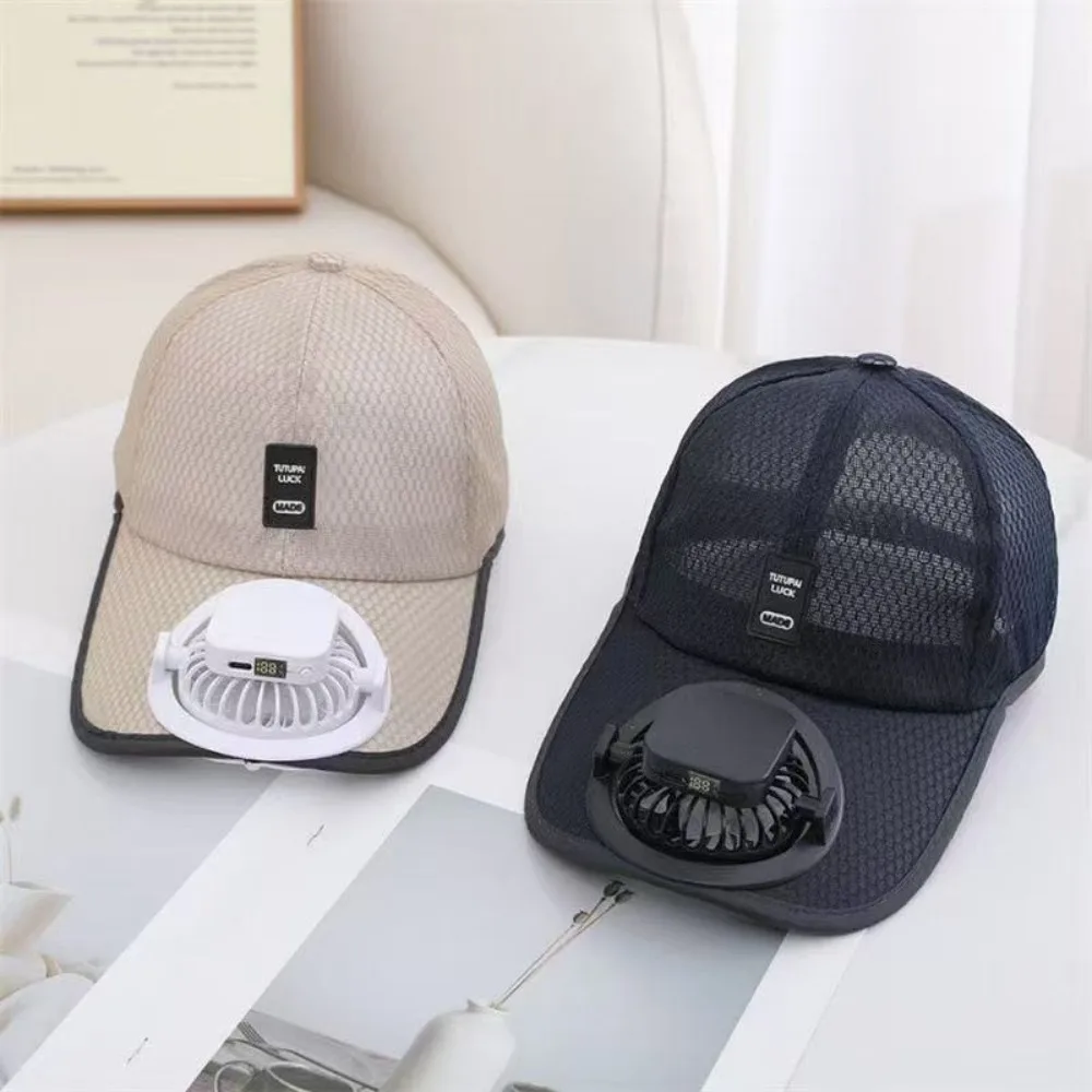 Casual Usb Charging Cooling Fan Hat Mesh Breathable Baseball cap Large Brim Peaked Cap Men Women